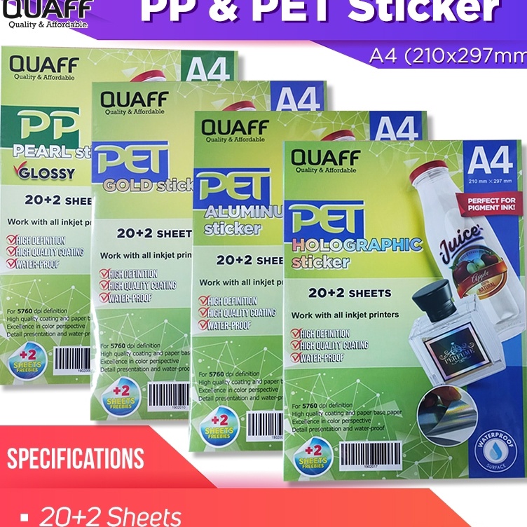 

j5Paling Popular Stiker bahan PET alumunium dan stiker mutiara Stiker tahan air ukuran A4 untuk label dan stiker 22 lembar W44