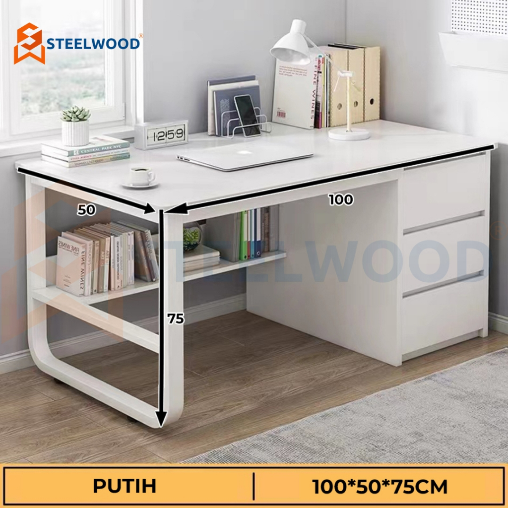 STEELWOOD || MEJA BELAJAR MINIMALIS / MEJA KANTOR AESTHETIC / MEJA BELAJAR AESTHETIC / MEJA LAPTOP /