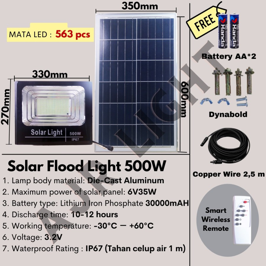 PROMO 500 Watt LAMPU SOROT LED SOLAR PANEL CELL PREMIUM CLASS