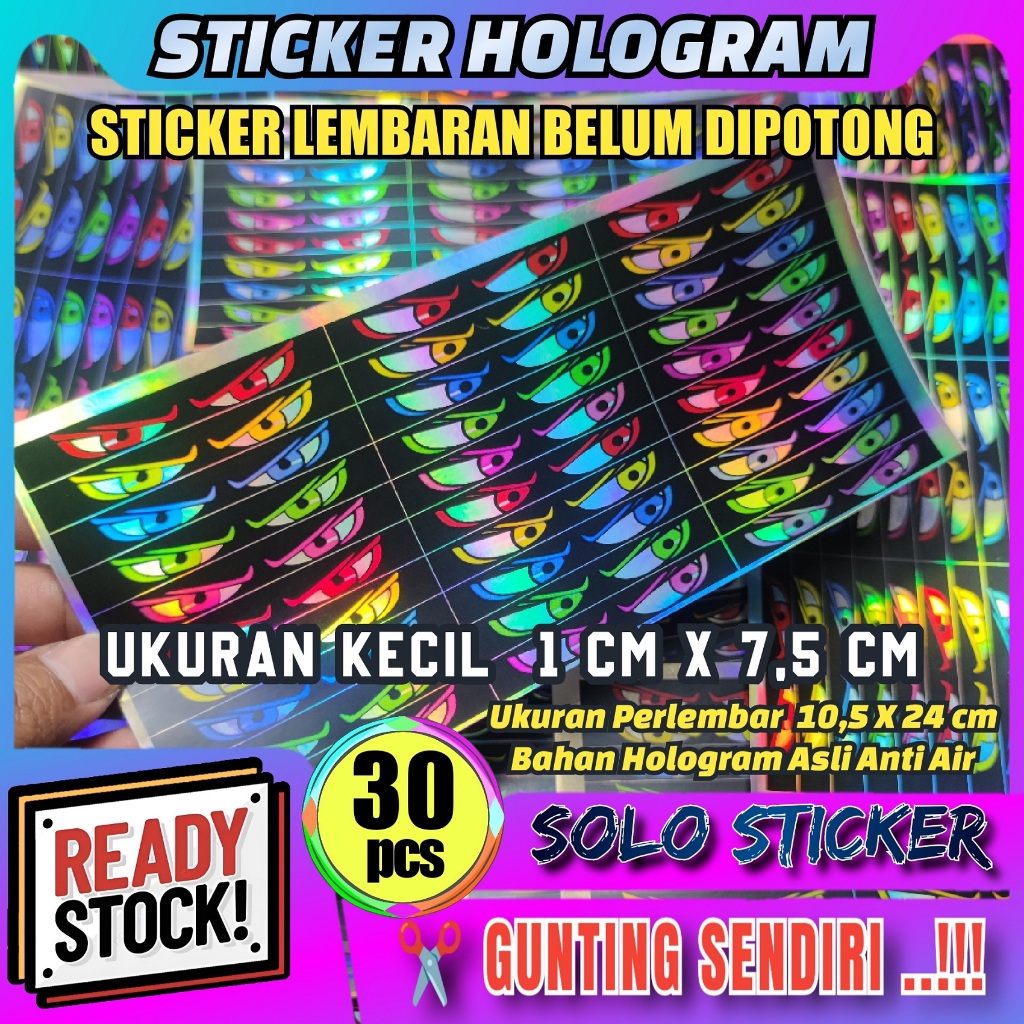 

Isi 30 pc Stiker Strobo Mata Miniatur Bus Bahan Hologram Lembaran Anti Air Ukuran Kecil 1 x 7,5 cm