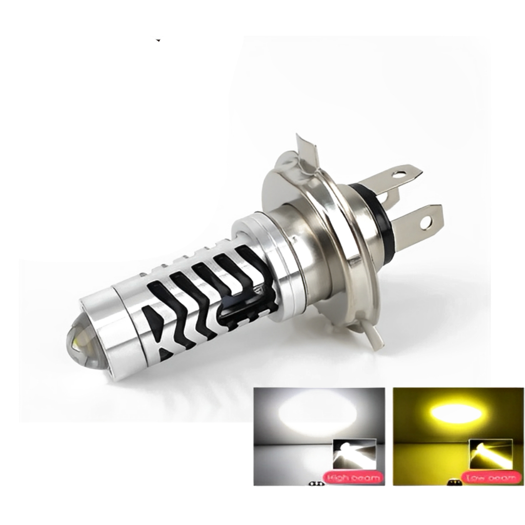 LAMPU LED DEPAN MOTOR LASER LED H4 HI LOW DC WHITE YELLOW - H4 LASER KAKI 3 WJY