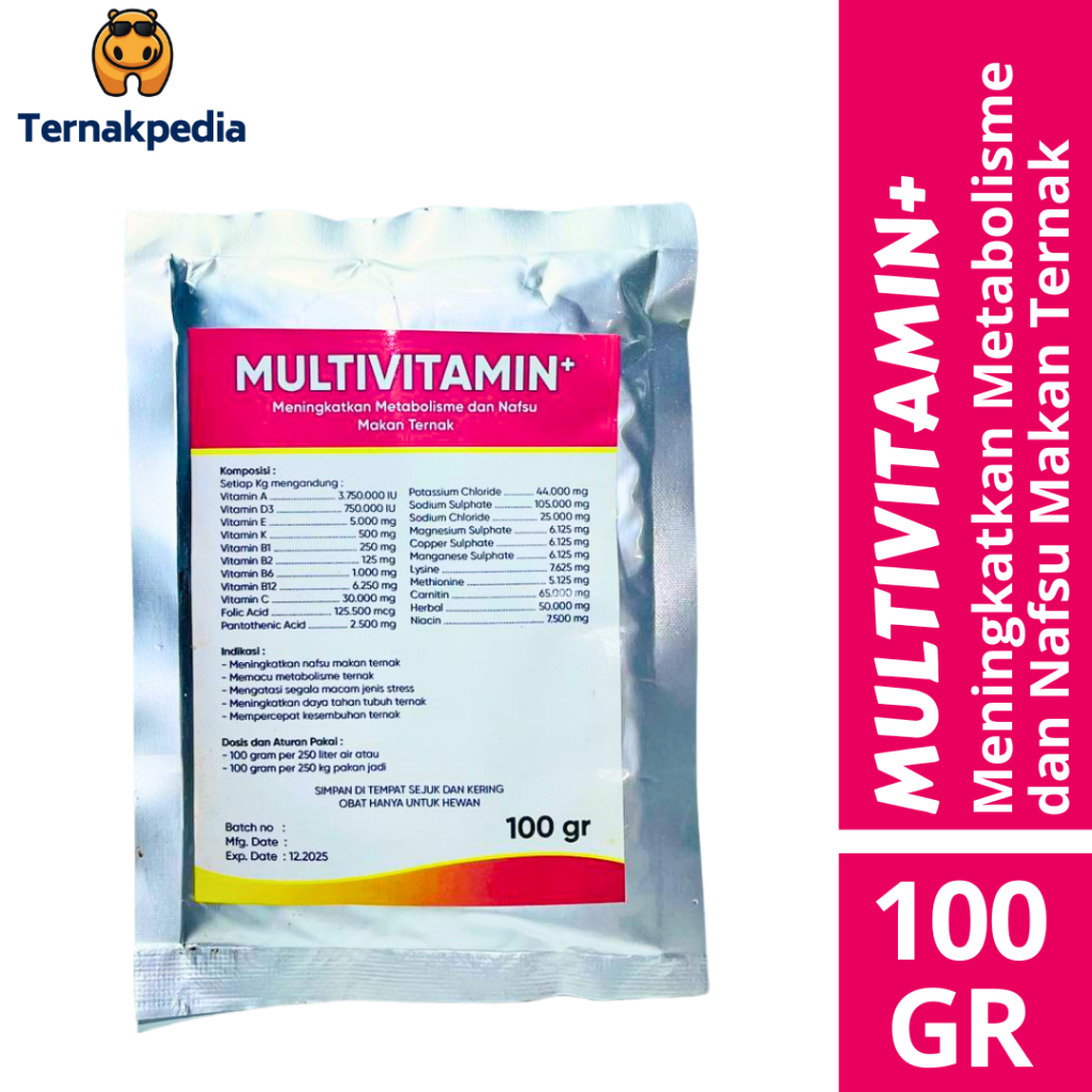 Multivitamin 100 gr - Penambahan Nafsu Makan Sapi - Jamu nafsu makan sapi -Multivitamin Plus 100 gr 