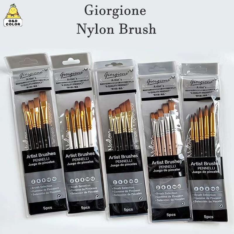

Giorgione Profesional Berus Nylon Artis 5pcs Set Watercolor/ Oil paint/ Acrylic Painting brushes Nylon Acrylic Paint Brush Mudah Dibersihkan
