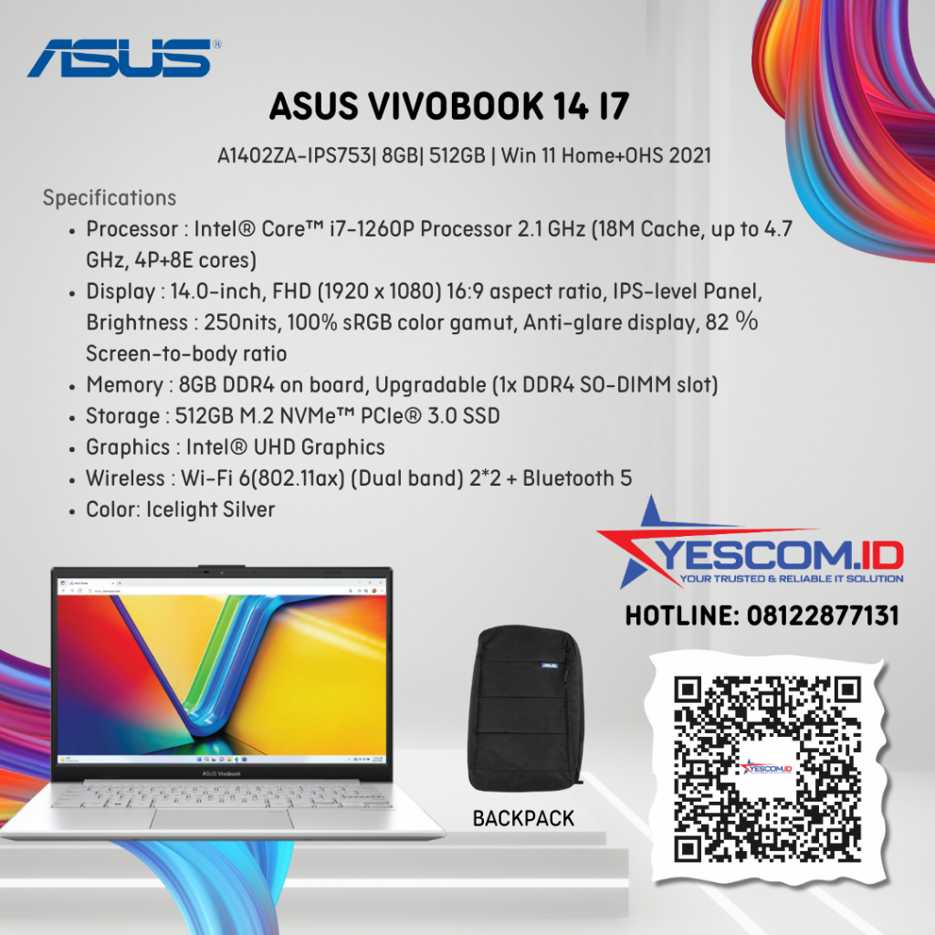 ASUS VIVOBOOK 14 I7 A1402ZA-IPS753 / 8GB / 512GB