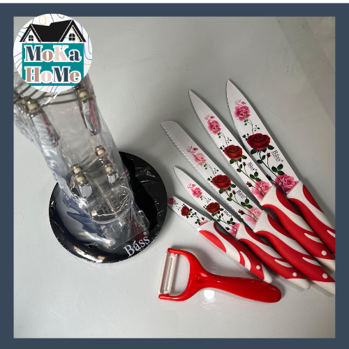 PISAU SET 6 IN 1 MOTIF BUNGA / PISAU KERAMIK FREE BOX / TERLARIS