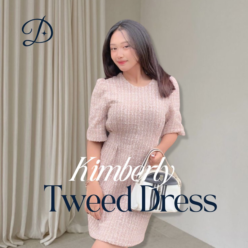 Kimberly Tweed Dress Wanita Old Money Style