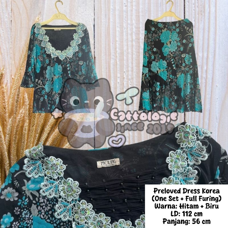 PRELOVED ONE SET DRESS KOREA MOTIF BUNGA