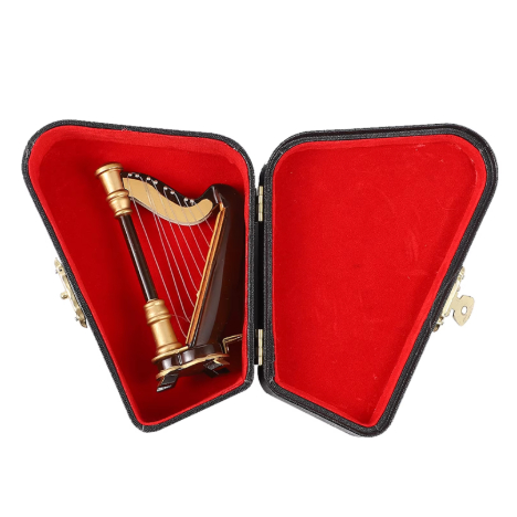 SOF Model Harpa Miniatur Model Instrumen Harpa Kayu Mini disertai Box