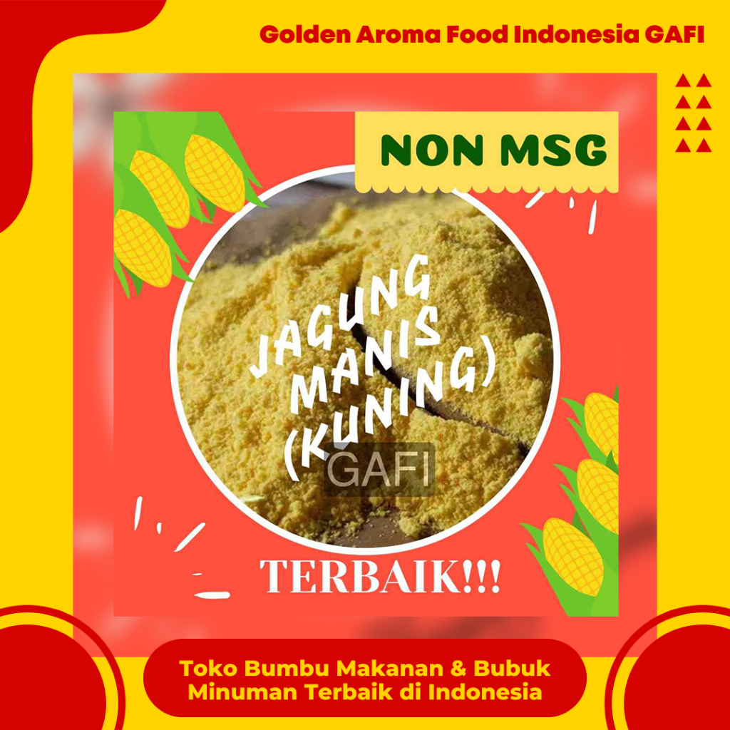 

GAFI Food Bumbu Tabur Rasa Jagung Manis Kuning NON MSG 1 kg Enak Murah Lezat Gurih, Yellow Sweet Corn Flavor NON MSG Seasoning Powder 1kg