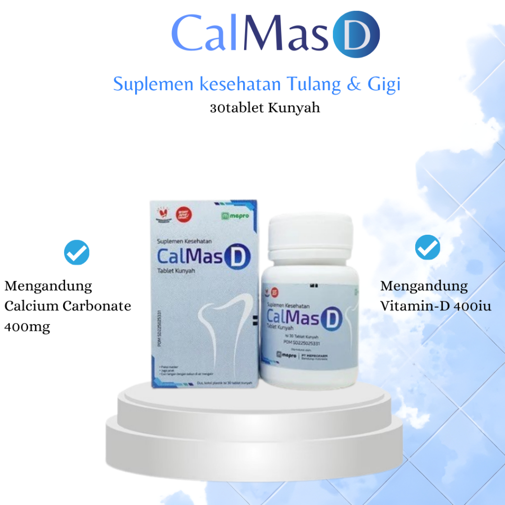 CALMAS D 30tablet Kunyah | Suplemen Vitamin D & Kalsium | Untuk Kesehatan Gigi & Tulang