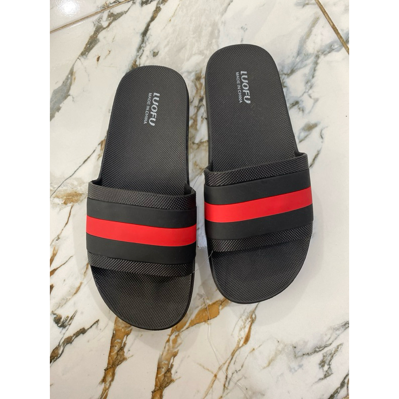 LUOFU SANDAL SLOP hitam merah ORIGINAL IMPORT PREMIUM
