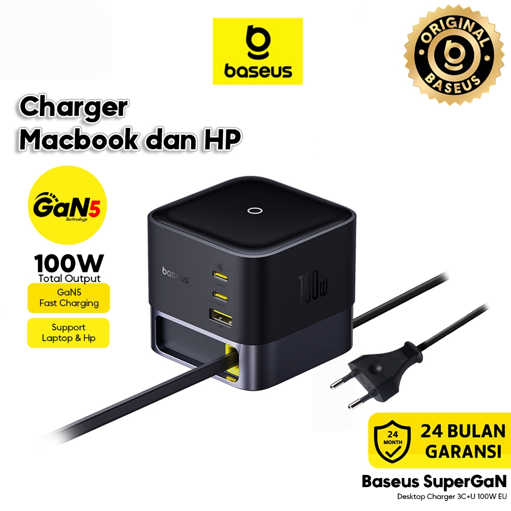 Baseus Super GaN Desktop Charger with Retractable Cable 3C+U 100W EU Cosmic Black