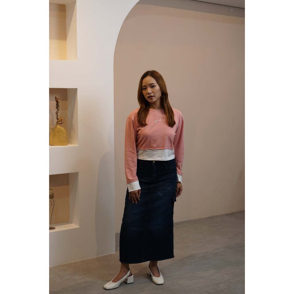 Missty Rok Panjang Kargo Warna Biru Denim Motif Polos Model Korea Kekinian (RK 236)