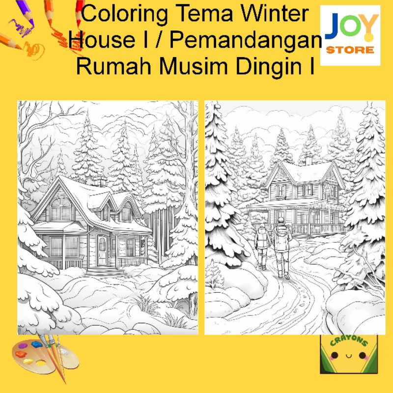 

Kertas Gambar Mewarnai ukuran A4 dan A5 150 gsm - Coloring Paper Tema Winter House I / Pemandangan Rumah Musim Dingin I Toko Joy Store