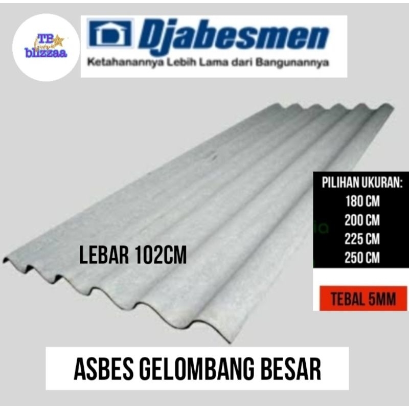 Asbes Gelombang Besar 180cm / 200cm / 225cm / 250cm Djabesmen Asbes Atap