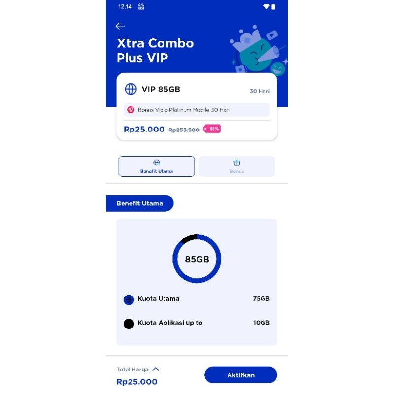 Xtra Combo VIP 25.000 diskon 90%