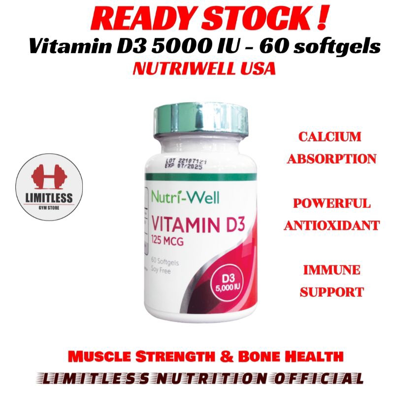 [PROMO] Nutriwell Vitamin D3 5000 IU 60 softgel - Vit D 5000iu