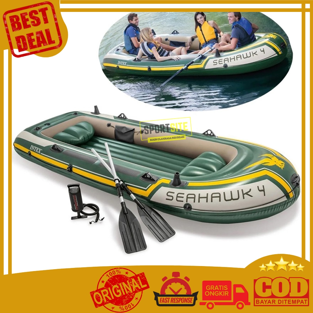 Intex Seahawk 4 Set Kapal Perahu Karet Renang Dewasa Inflatable Boat Paket Perahu Karet + Dayung Alu
