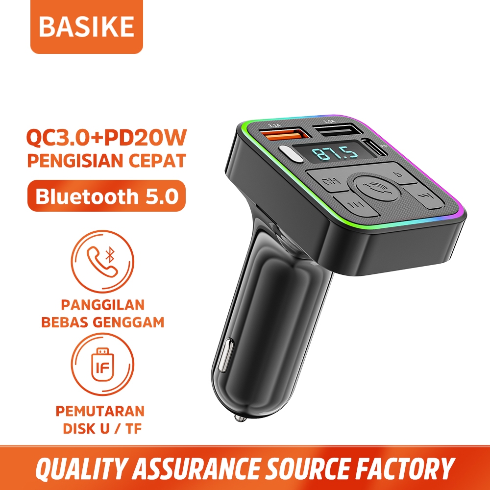 BASIKE Car Charger Mobil Motor Fast Charging USB Type C Bluetooth Transmitter Music Player Aksesoris