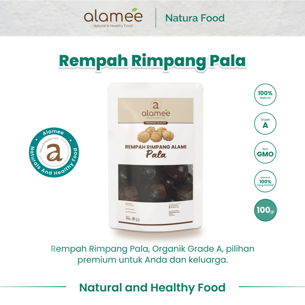 

ALAMEE Rempah Pala Biji Utuh Kering Nutmeg Whole Rimpang Organik Alami Spice 100gr