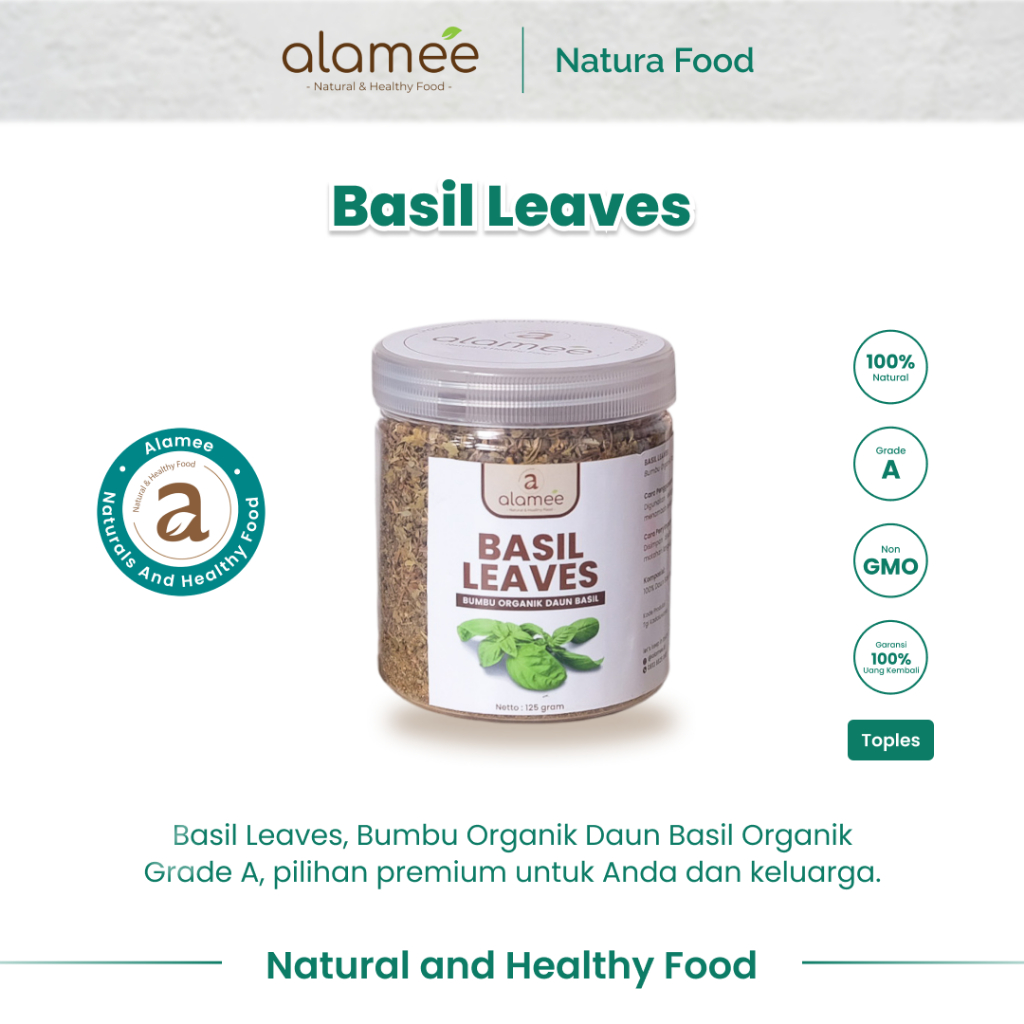

ALAMEE Daun Basil Bumbu Dapur Dried Leaf Murni Asli Seasoning Organik