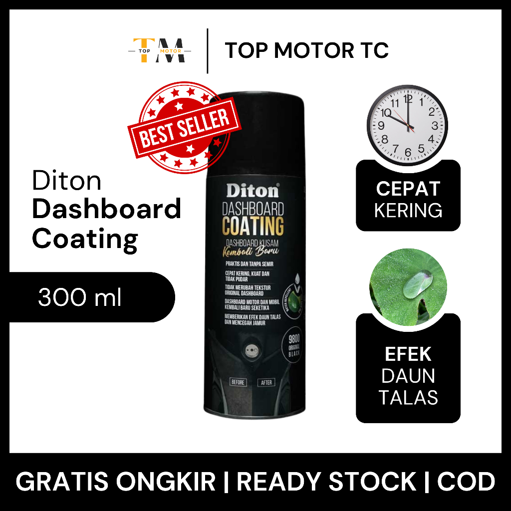 Diton Premium Dashboard Coating (DC 9800 Original Black) | Cat Semprot Pilox Body Kasar Motor - 300 