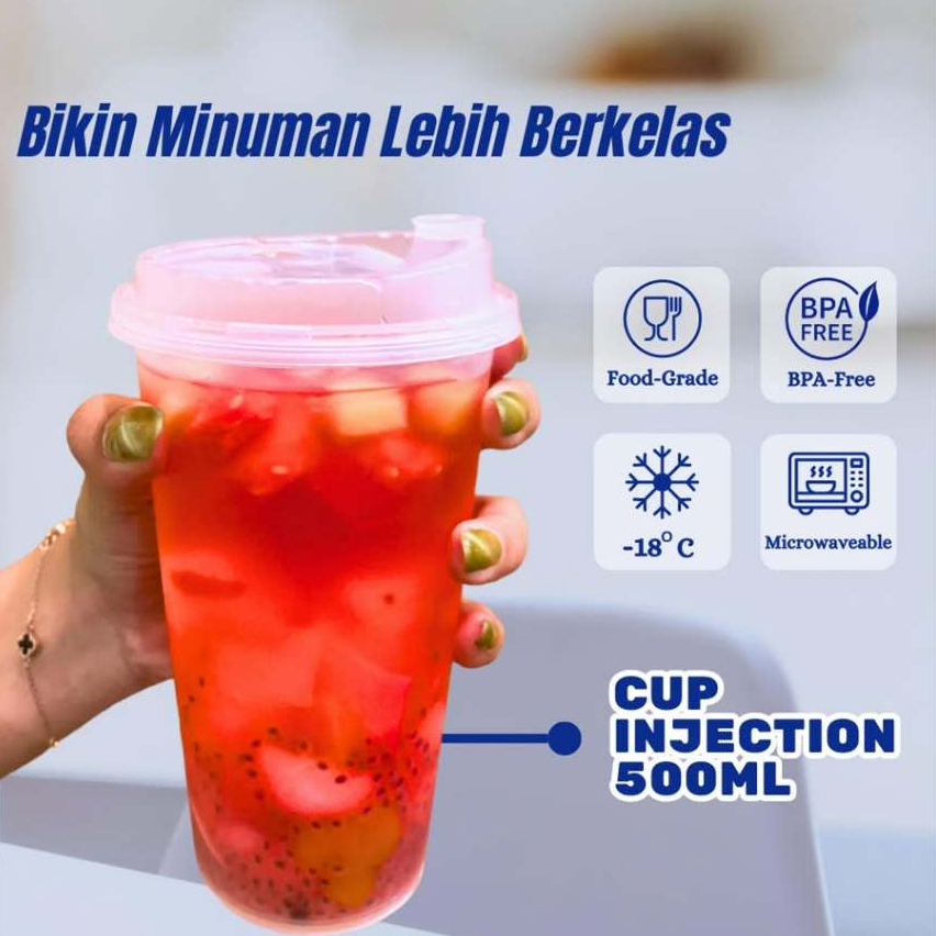 Cup PP Injection 16 Oz 500 ml + Lid / Cup Gelas Plastik Injection 16 Oz
