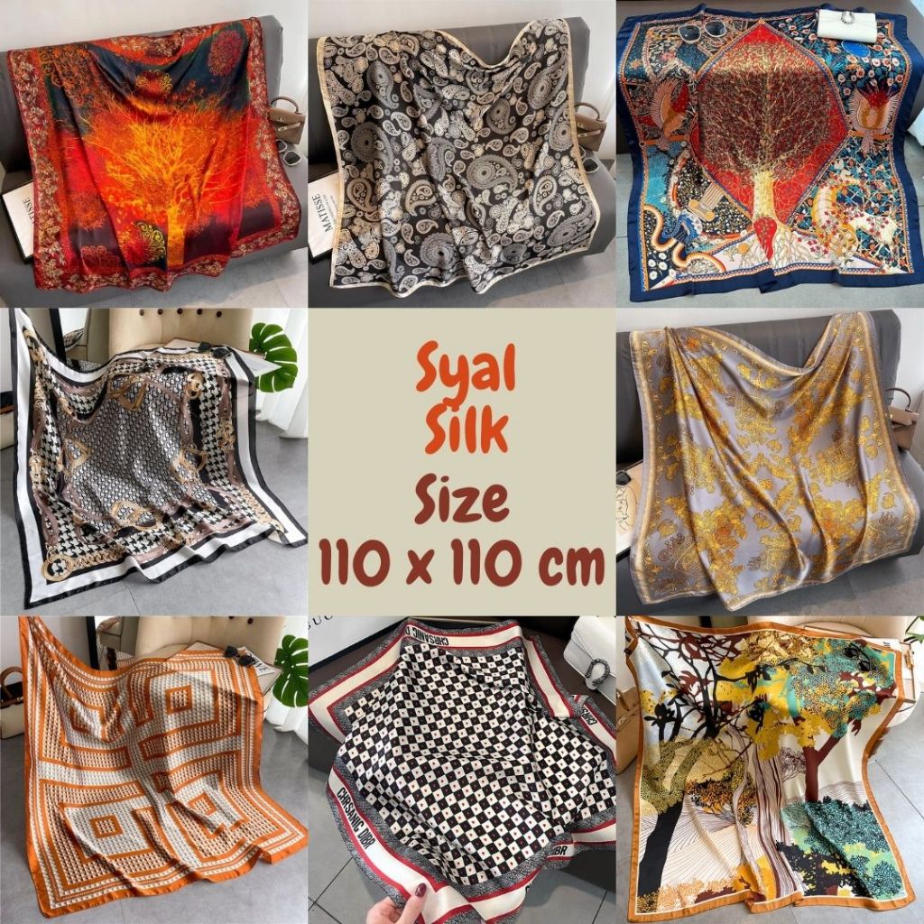 Hijab Kerudung 110x110cm silk - Scarf Kerudung Segi Empat Turki Elegan / ALL motif