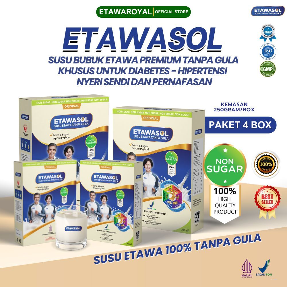 

Etawasol Susu Kambing Etawa Bebas Gula Untuk Diabetes, Hipertensi, Nyeri Sendi & Pernafasan 4 Box