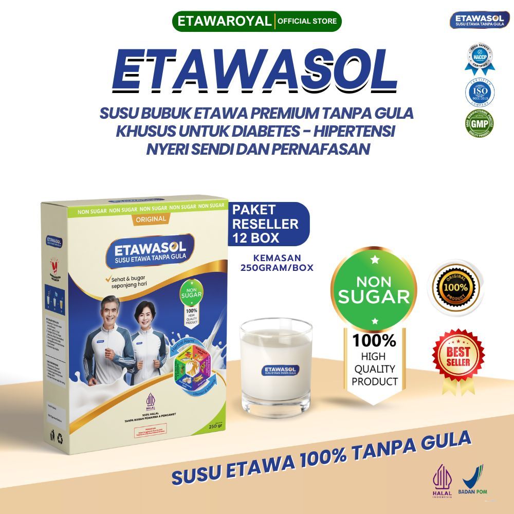 

Etawasol Susu Kambing Etawa Bebas Gula Untuk Diabetes, Hipertensi, Nyeri Sendi & Pernafasan 12 Box