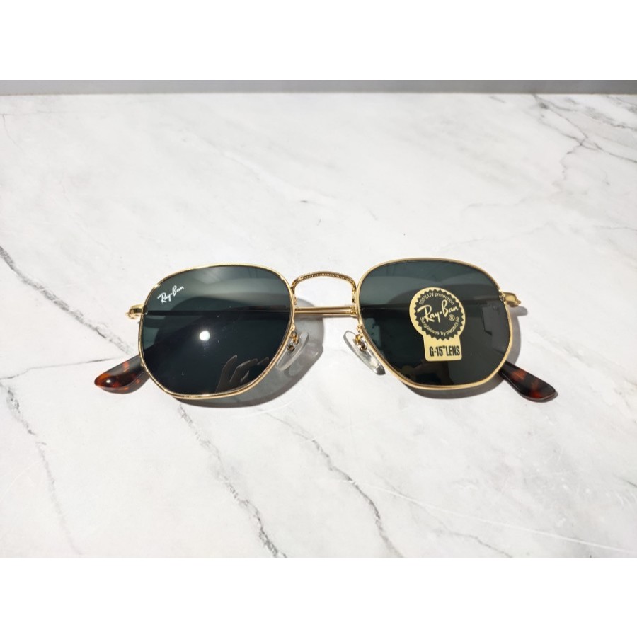 Kacamata Rayban Hexagonal Gold Blac Size 51 Original