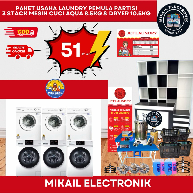 PAKET LAUNDRY KILOAN PEMULA PARTISI 3 SET MESIN CUCI AQUA DRYER DIAMANTE