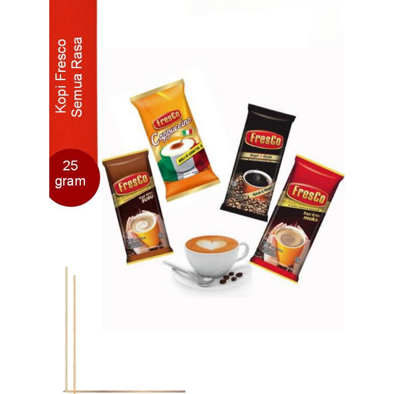 

Kopi Fresco Kopi + Gula 12 Sachet Kopi Fresco Kopi Susu 12 Saset Kopi Fresco Moka 12 Sachet Kopi Fresco Cappucino 12 Sachet 28 Gram Kopi Bubuk Fresco Kopi Fresco Serenteng Kopi Fresco Serenceng Kopi Fresco Murah