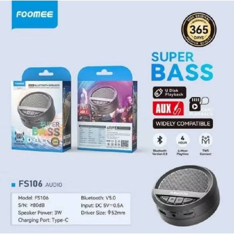Foomee FS106 Speaker Bluetooth Super BASS, Speaker TWS Bluetooth HIFI