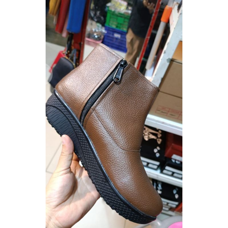boots wanita sepatu wanita bahan kulit asli garut tinggi 3cm