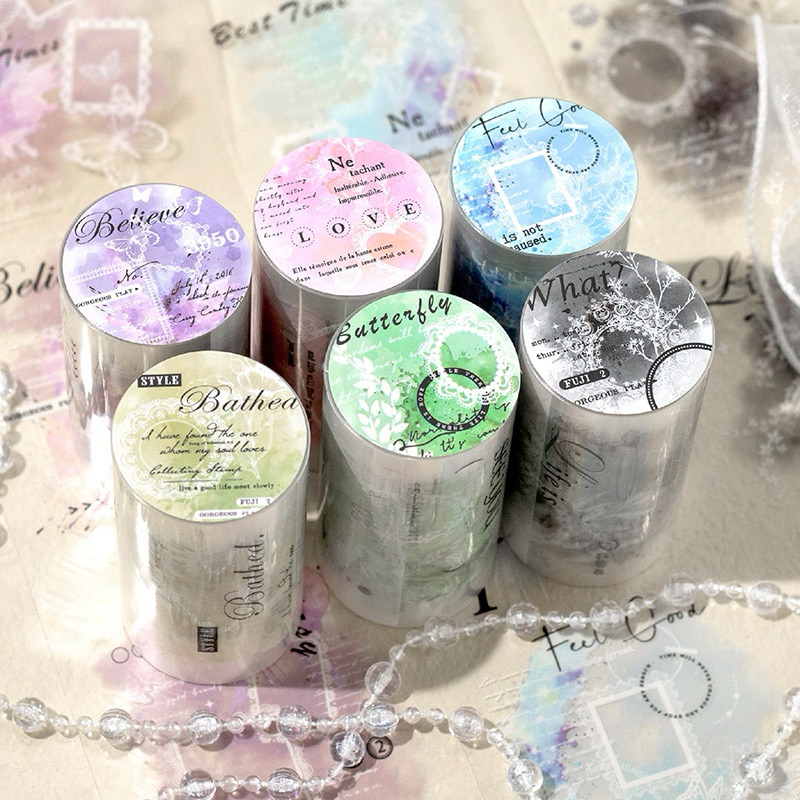 

(1FD) washi tape selotip transparan kiss cut spot bercak warna tulisan word quote colour background journaling