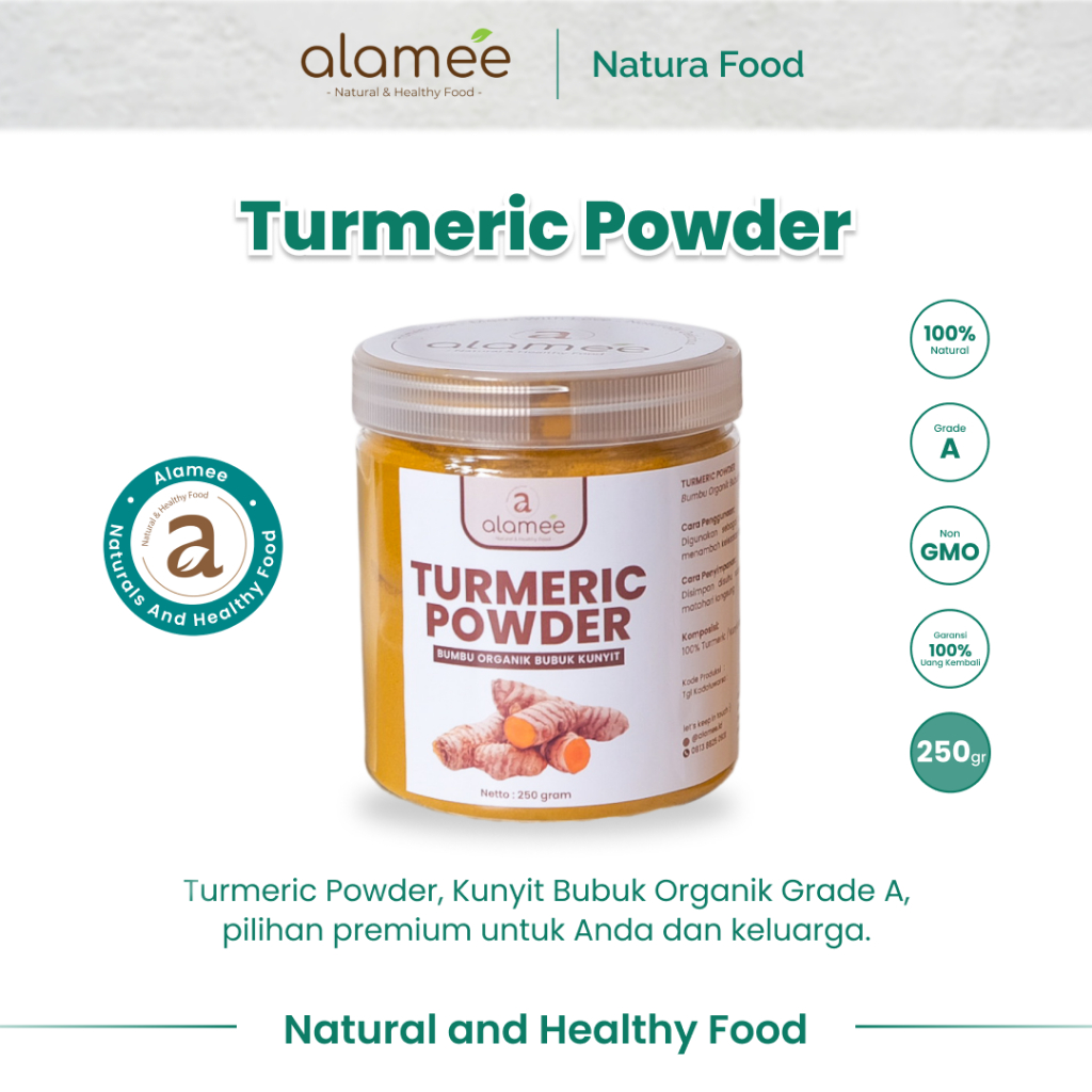 

ALAMEE Kunyit Bubuk Murni Turmeric Powder Ground Bumbu Dapur Instan Organik Asli Seasoning 250gr