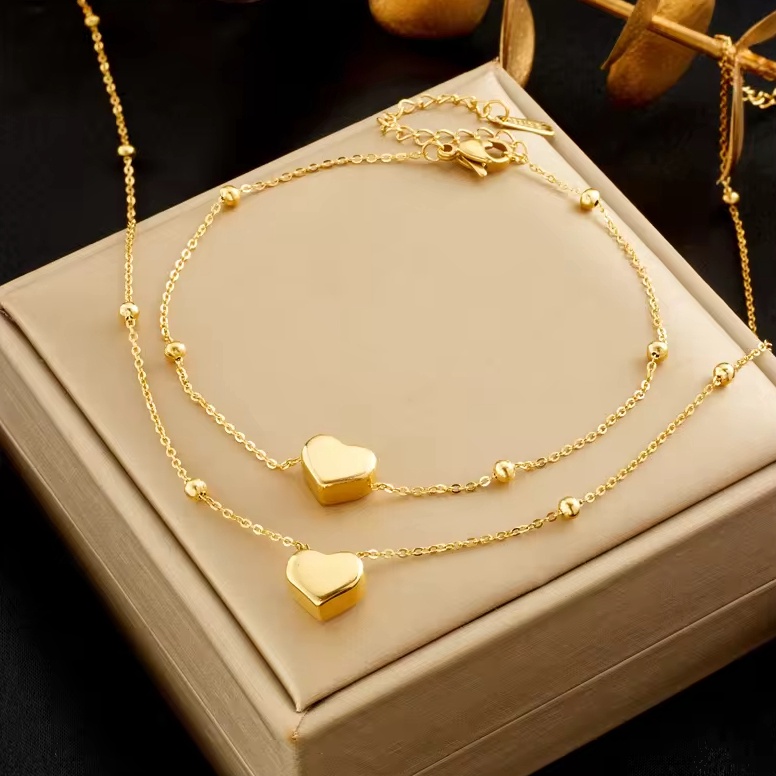 Tertarik Queen Salfa  Satu Set Perhiasan Kalung dan Gelang Wanita Emas Asli Titanium Rantai Jedar Lo