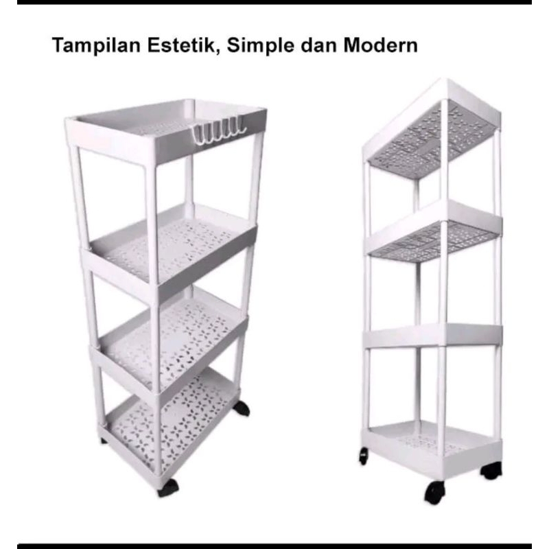 Rak Susun Serbaguna 4 Lantai Bahan Plastik Warna Putih Dan Warna Merah