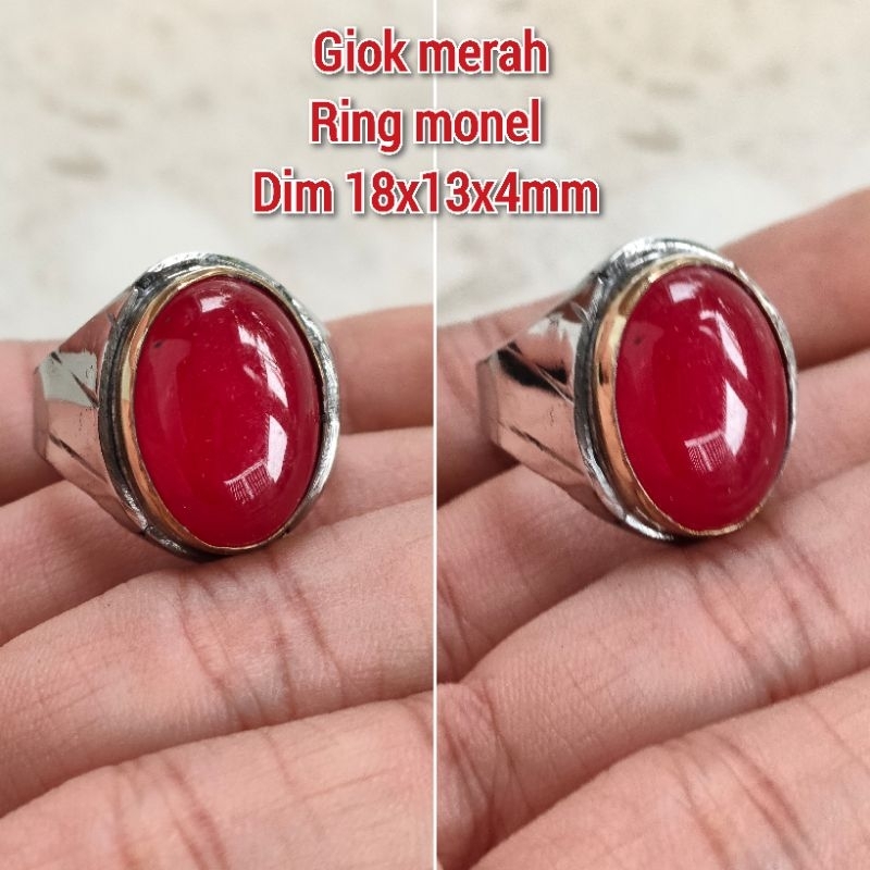 CINCIN PRIA BATU RED BARON SERAT DALAM GIOK MERAH RING ALPAKA SUPER