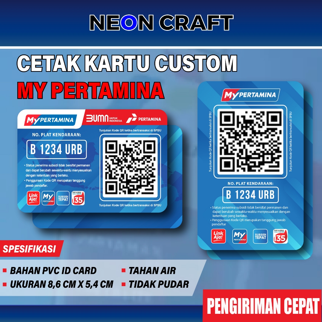 Cetak Kartu My Pertamina | ID Card My Pertamina | Barcode pertamina Bisa Custom Foto / Gambar Mobil 