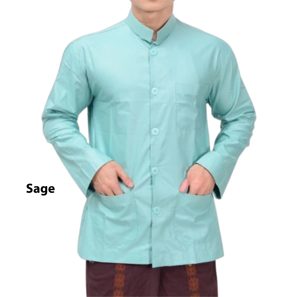 Baju Pria Lengan Panjang Saku Depan Sarmbit Keluarga Seragam Santri Hadroh Busana Lebaran Pengajian
