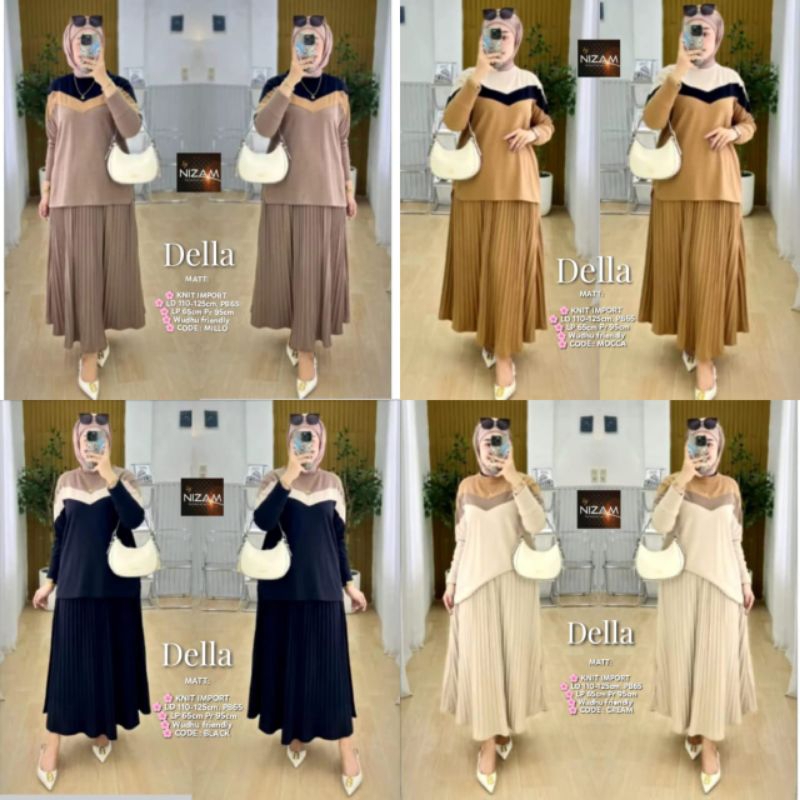 DELLA ONE Set Knit Import Atasan  & Rok Plisket