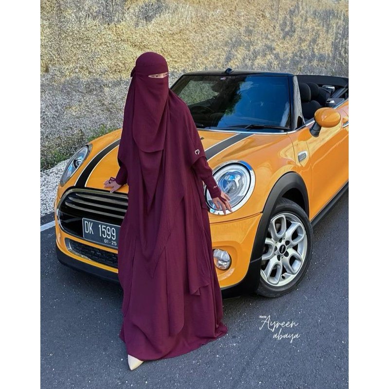 (Plum Wine & Coral Dusty Pink) Set Setelan Gamis Ayreen Abaya Original Mahira Indonesia Plus Khimar 