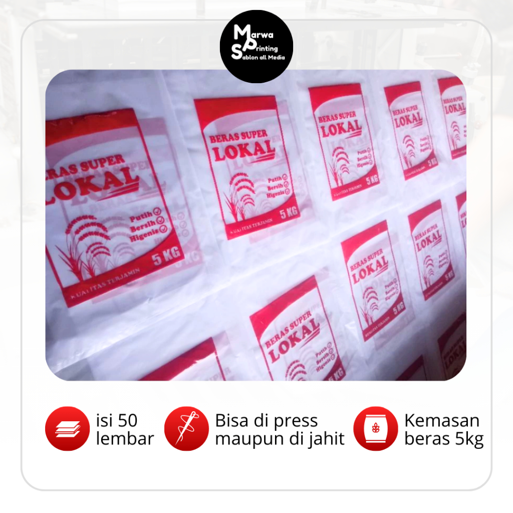 PLASTIK KEMASAN BERAS LOKAL 5KG ISI 50 LEMBAR/PLASTIK BERAS 5KG