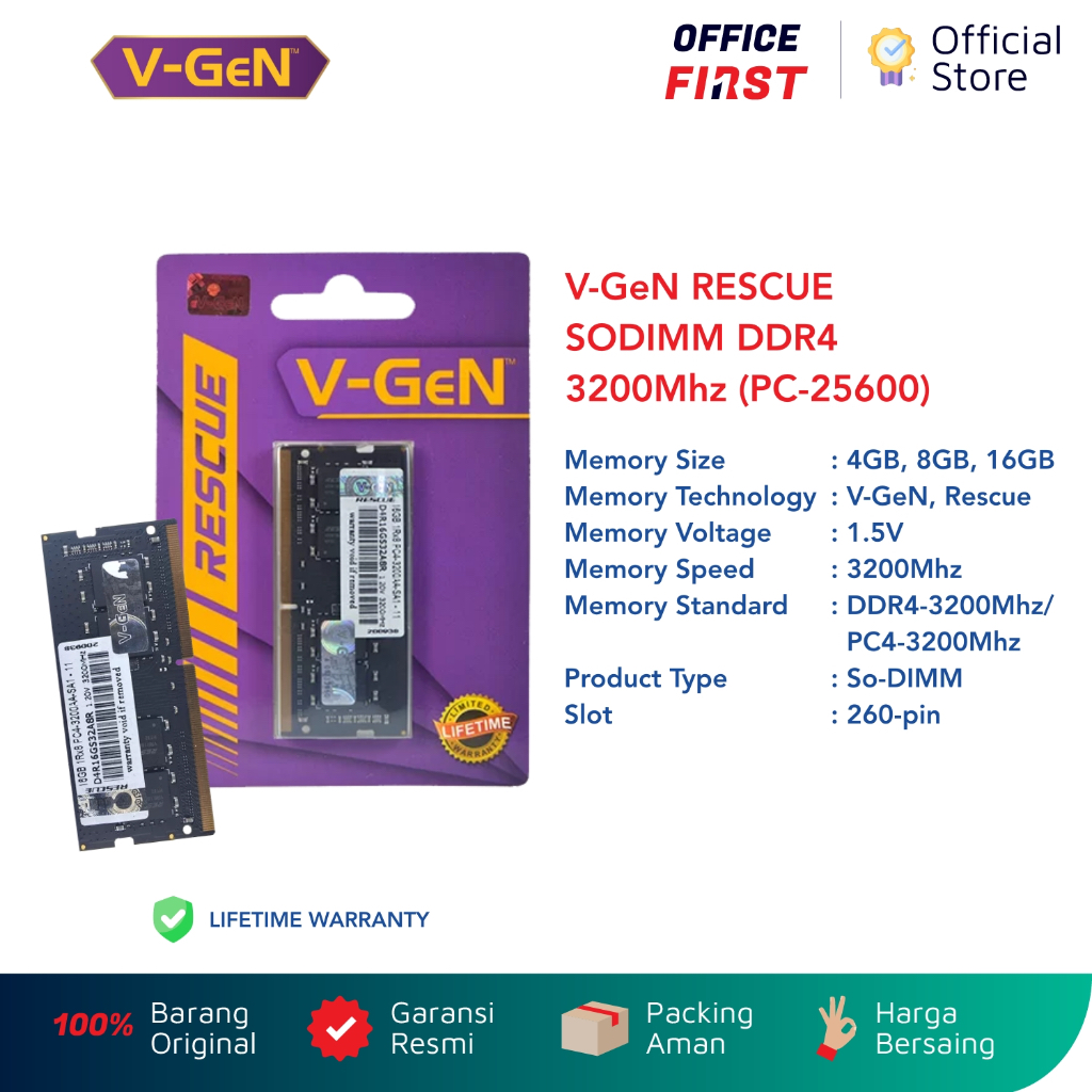 V-GeN RESCUE So-DIMM DDR4 3200Mhz (PC-25600) 1.5V SoDimm So Dimm