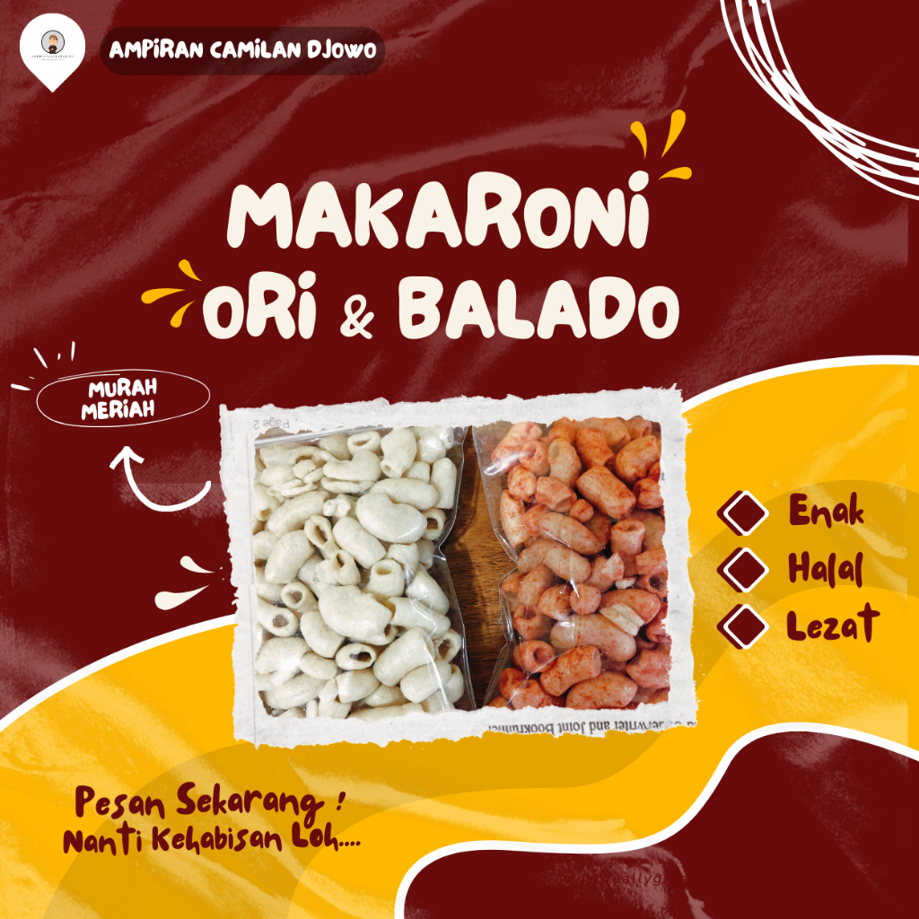 

Makaroni Original Dan Pedas 100g / Makaroni Mekar Asin Original Dan Pedas - Ampiran Camilan Djowo