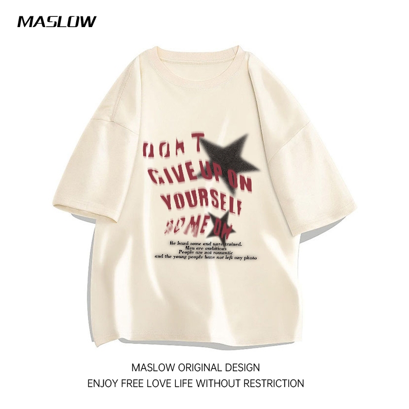 Maslow Baju Pria Kaos Keren Korea Pria kaos kaos oversize kaos casual fashion pria crewneck 100% Cot
