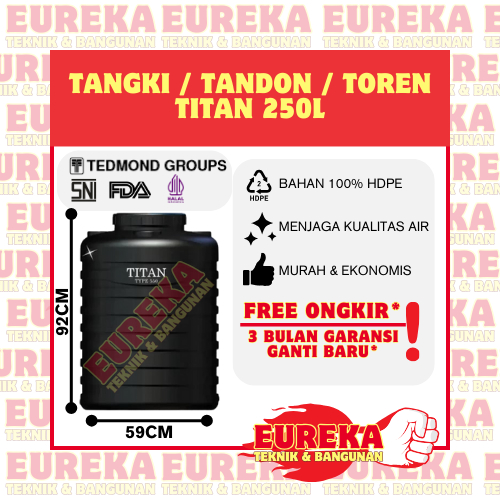 Toren Tandon Air Titan 250 Liter TERMURAH Tedmond Grand Anti Lumut GARANSI 3 BULAN GANTI BARU
