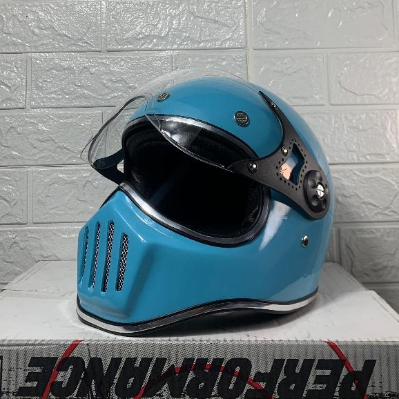 Helm Cakil Custom List Chrome Easy Blue + Visor